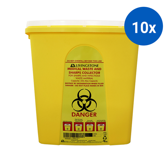 Livingstone Needles Sharps Waste Collector 23L with Sliding Lid and Finger Guard - Yellow x10
