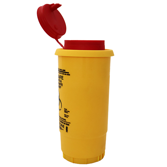 Livingstone Needles Sharps Waste Collector 500ml with Pull Off Lid and Finger Guard Round - Yellow x70
