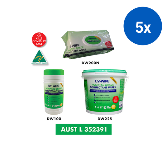 Liv-Wipe Hospital Grade Sanitiser Disinfectant Wipes 20 x 30cm TGA 100/Tub 800/Carton - White x5
