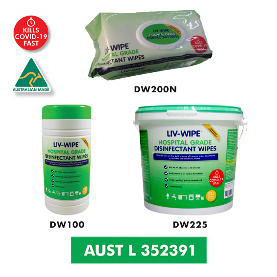 Liv-Wipe Hospital Grade Sanitiser Disinfectant Wipes 22x28cm Non-Corrosive TGA352391 With Hard Lid 150 Wipes/Packet - White x30