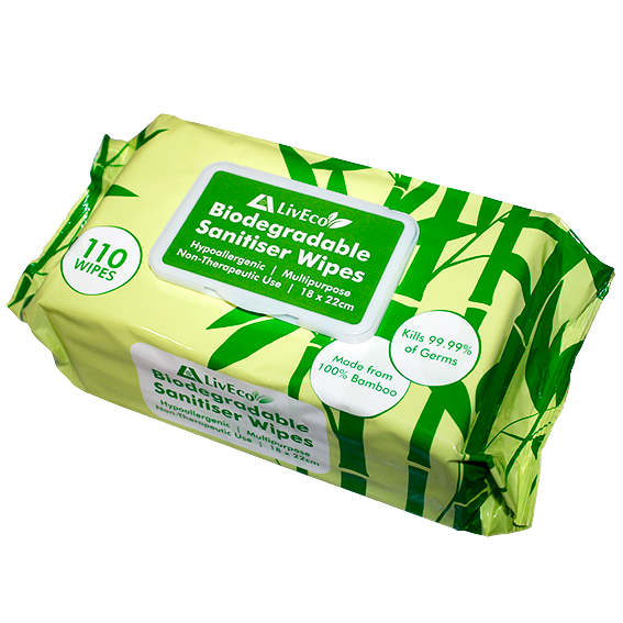LivEco Sanitiser and Disinfectant Wipes 18 x 22cm 45GSM 110/Pack 4 Packs/Carton - White x10