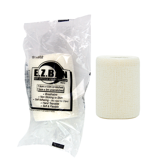E.Z. Ban Wrap Cohesive Elastic Bandage 7.5cm x 2m stretch to 4.5m - White x55