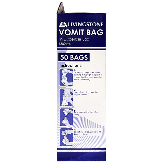 Livingstone Emesis Vomit Bag 1500ml in Patented Dispenser 50 Pcs/Box - White x15