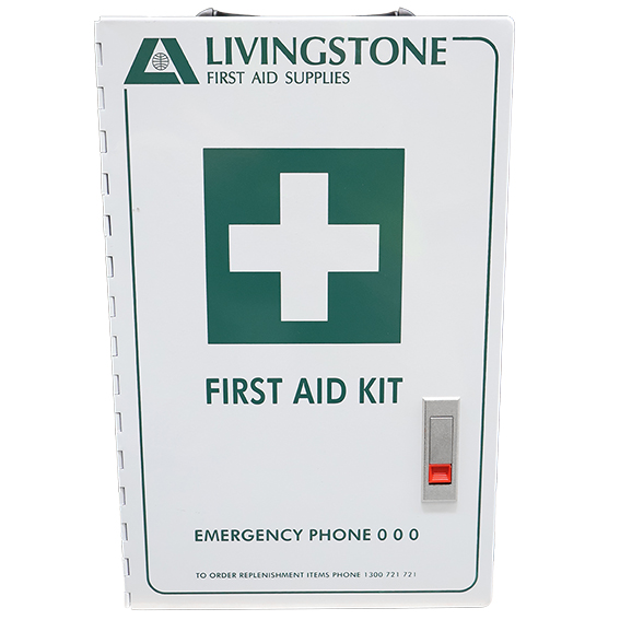Livingstone First Aid Empty Metal Case 2-Way 44x28x14cm Wall Mountable Self Lock-In - White x5