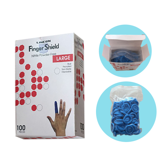 Lincon Nitrile Finger Cots Powder Free Antistatic Large 100/Bag - Blue x40
