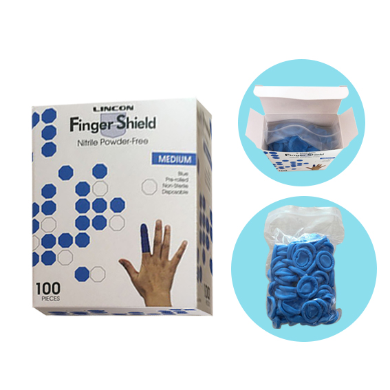 Lincon Nitrile Finger Cots Powder Free Antistatic Medium 100/Bag - Blue x40