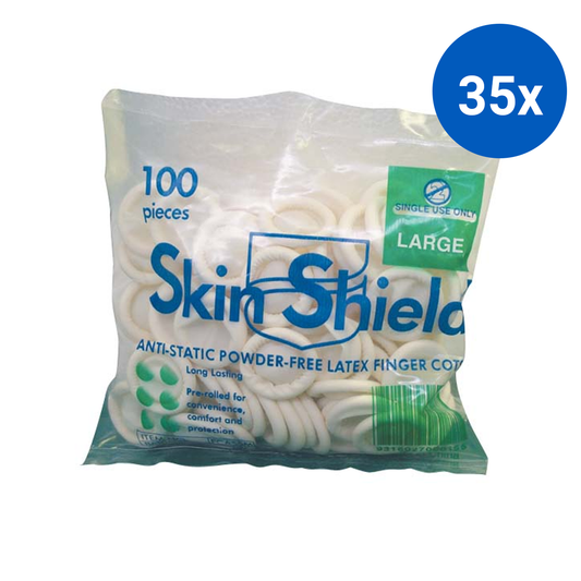 Skin Shield Latex Finger Cots Powder Free Antistatic Large 100/Bag - White x35