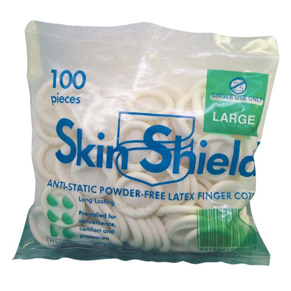 Skin Shield Latex Finger Cots Powder Free Antistatic Large 100/Bag - White x35