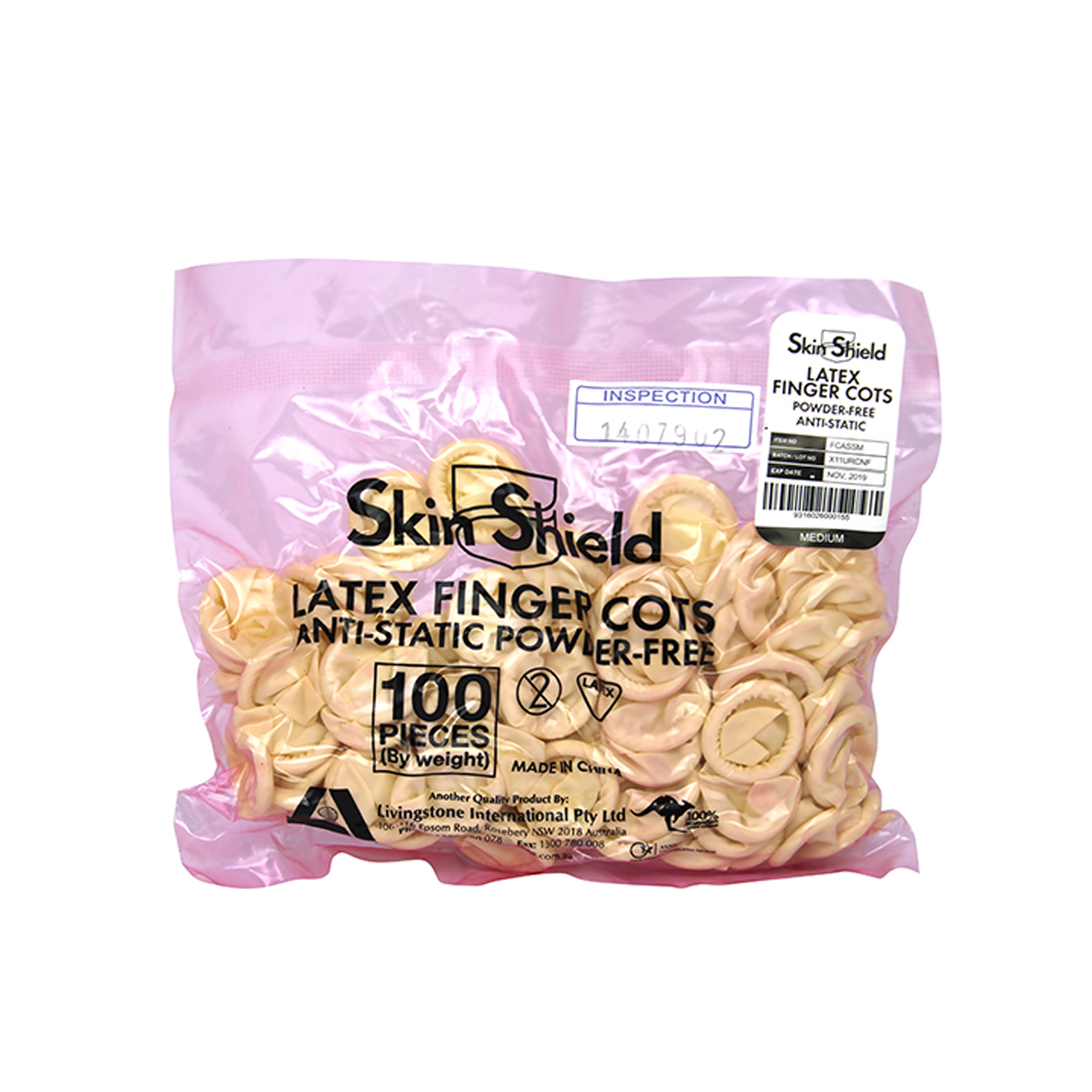 Skin Shield Latex Finger Cots Powder Free Antistatic Medium 100/Bag - Cream x35