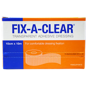 Livingstone Fix-A-Clear Transparent Adhesive Waterproof Tape Dressing 10cm x 10 Metres Low Allergy - White x10