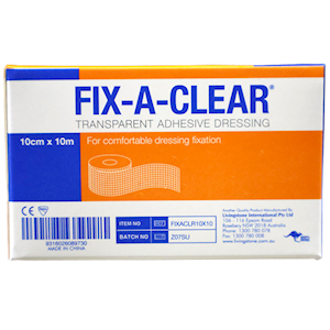 Livingstone Fix-A-Clear Transparent Adhesive Waterproof Tape Dressing 10cm x 10 Metres Low Allergy - White x10