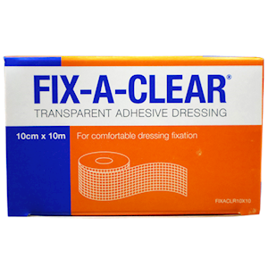 Livingstone Fix-A-Clear Transparent Adhesive Waterproof Tape Dressing 10cm x 10 Metres Low Allergy - White x10