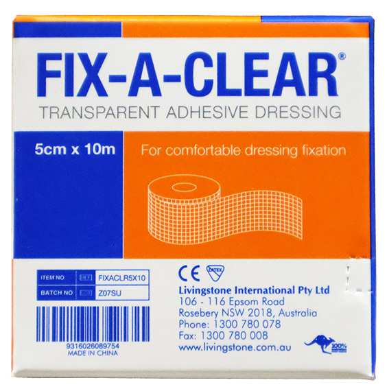 Fix-A-Clear Transparent Adhesive Waterproof Tape Dressing 5cm x 10m - Clear x10