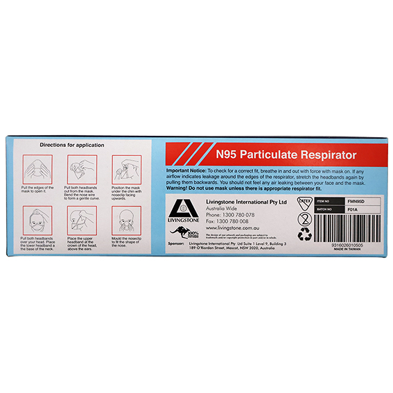 Liv Genuine N95 Face Mask Respirator Level 3 Duckbill TGA 403955 30/Box - White x10