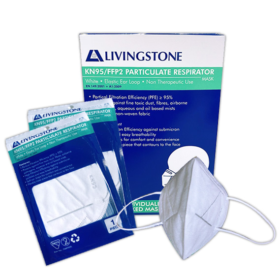Liv KN95 FFP2 Face Mask Respirator Level3 Vertical Duckbill EarLoop Single Pack 10/Box - White x25