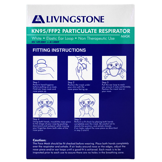 Liv KN95 FFP2 Face Mask Respirator Level3 Vertical Duckbill EarLoop Single Pack 10/Box - White x25
