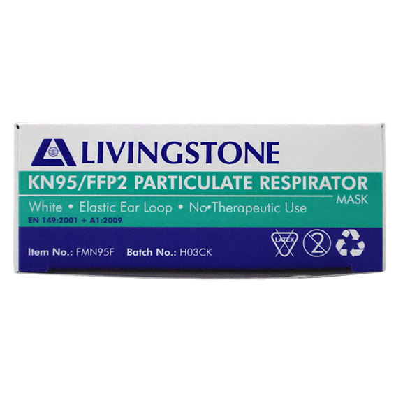 Liv KN95 FFP2 Face Mask Respirator Level3 Vertical Duckbill EarLoop Single Pack 10/Box - White x25