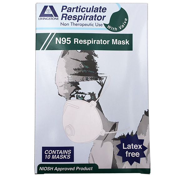 Liv Genuine N95 P2 Respirator Face Mask Valved Cupped Cone NIOSH 84A-5460 Head Band 10/Box - White x15