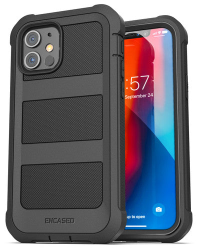 Encased Falcon Case Built-in Screen Guard iPhone 12 Mini with Belt Clip Holster - Black