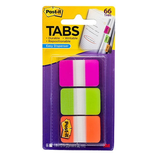 Post‑It Index Tabs Pink Green Orange 25 x 43mm 3‑Pack Box of 6