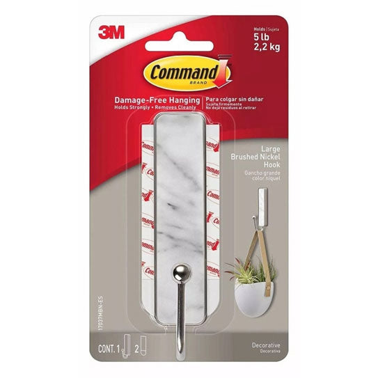 Command 17037MBN‑ES Large Brushed Nickel Hooks Marble Finish - Box