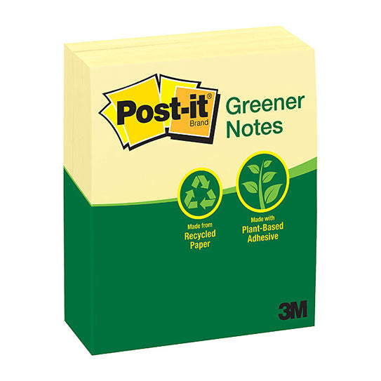 Post‑It Greener Notes Canary Yellow 73 x 123mm 12‑Pack