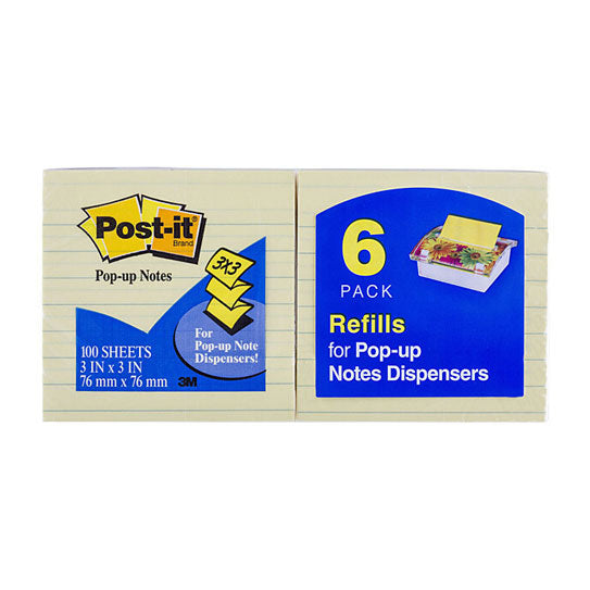 Post‑It Lined Pop‑Up Notes Canary Yellow 76 x 76mm 6‑Pack