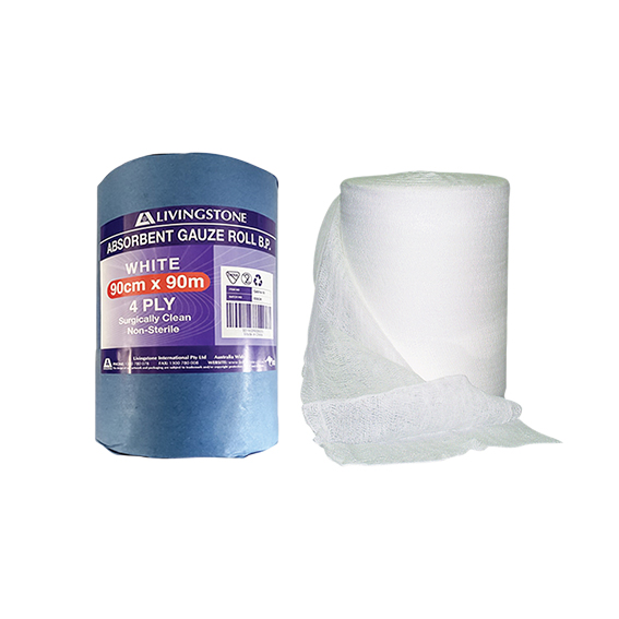 Livingstone Absorbent Cotton Gauze Roll BP 4-Ply 90cm x 90m - White x5