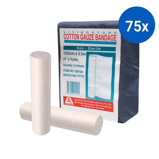 Livingstone Gauze Bandage Wide Open Weave Latex Free 100mm x 5.5m 12/Pack - White x75