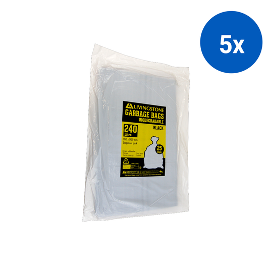 Livingstone Garbage Bag Bin Liner 240L Heavy Duty 25/Pack 200 Pcs/Carton - Black x5