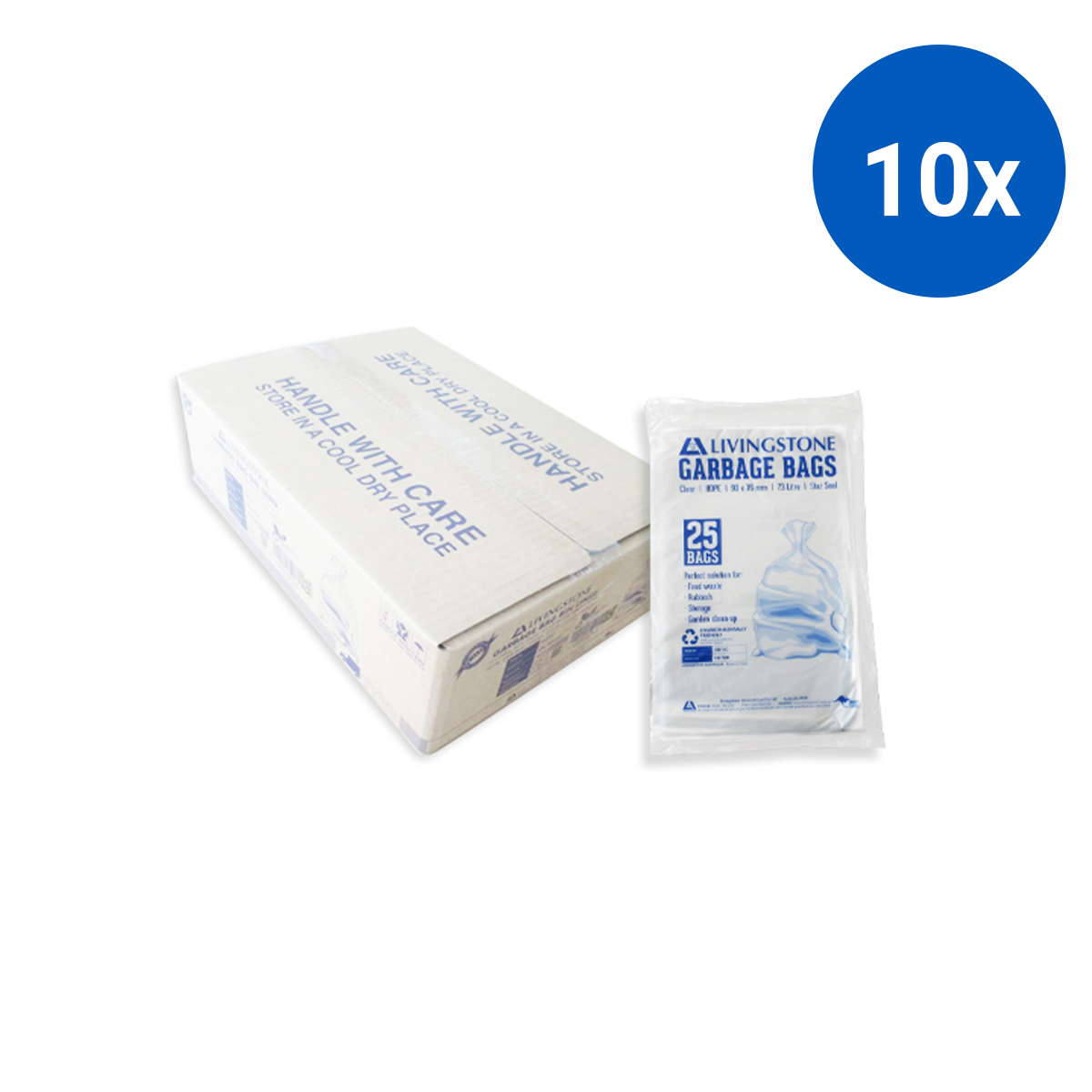 Livingstone Garbage Bag Bin Liner 73L 90 x 76cm 13 Microns 250 Pcs/Carton - Clear x10