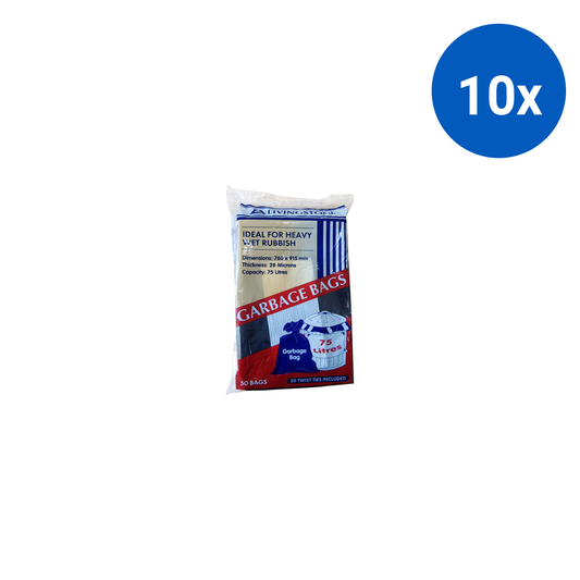 Livingstone Garbage Bag Bin Liner 75 Litres Heavy Duty LDPE 250 Pcs/Carton - Black x10
