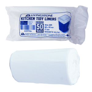 Livingstone Garbage Bag Bin Liner 27L 66x51cm 20UM Heavy Duty HDPE 1000 Bags/Carton - White x10