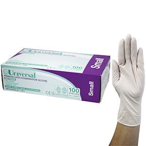 Universal Choice Biodegradable Latex Examination Gloves Small Size AS/NZ Standard Low Powder 100/Box 1,000/Carton - Cream x10