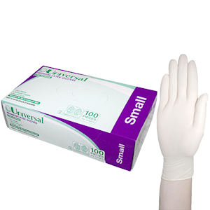 Universal Choice Biodegradable Latex Gloves Small Size ASTM Standard Low Powder 100/Box - Cream x65