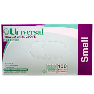 Universal Choice Biodegradable Latex Gloves Small Size ASTM Standard Low Powder 100/Box - Cream x65