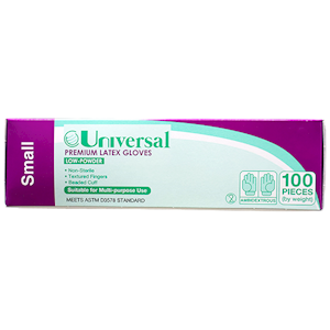 Universal Choice Biodegradable Latex Gloves Small Size ASTM Standard Low Powder 100/Box - Cream x65