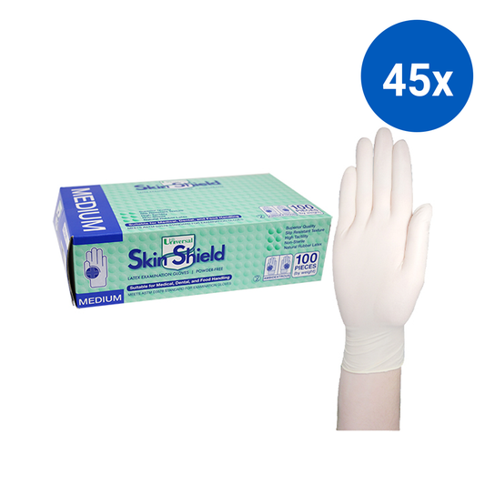 Universal Skin Shield Latex Examination Gloves ASTM Powder Free Medium HACCP 100/Box - Cream x45