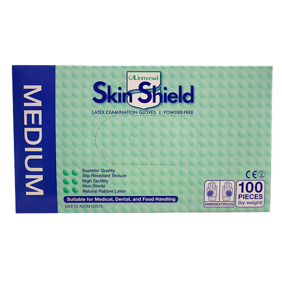 Universal Skin Shield Latex Examination Gloves ASTM Powder Free Medium HACCP 100/Box - Cream x45