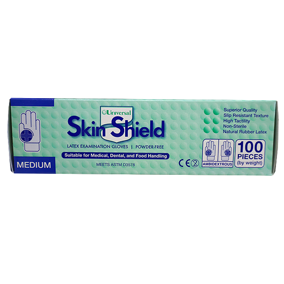 Universal Skin Shield Latex Examination Gloves ASTM Powder Free Medium HACCP 100/Box - Cream x45
