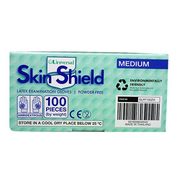 Universal Skin Shield Latex Examination Gloves ASTM Powder Free Medium HACCP 100/Box - Cream x45