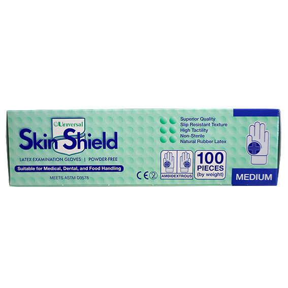 Universal Skin Shield Latex Examination Gloves ASTM Powder Free Medium HACCP 100/Box - Cream x45