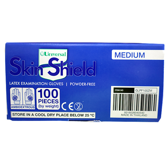 Universal Skin Shield Latex Examination Gloves ASTM Powder Free Medium HACCP 100/Box - Cream x45