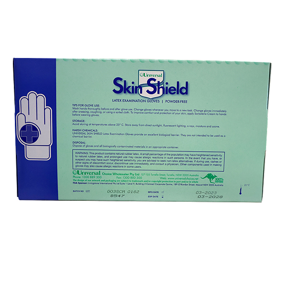 Universal Skin Shield Latex Examination Gloves ASTM Powder Free Medium HACCP 100/Box - Cream x45