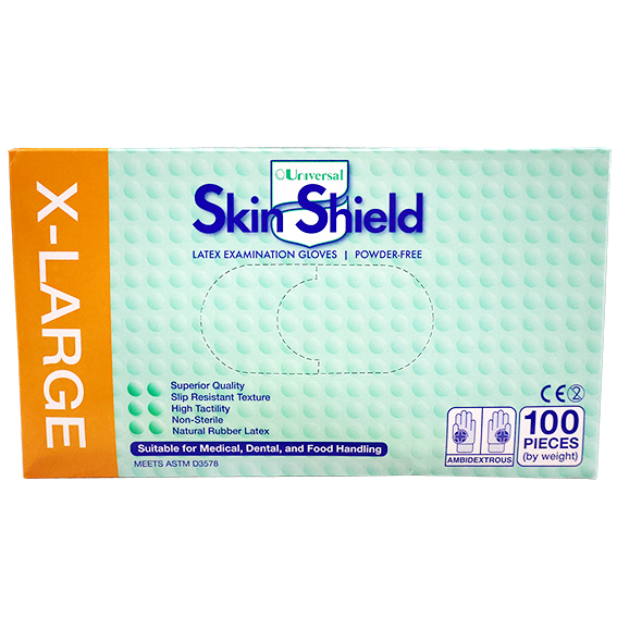 Universal Skin Shield Biodegradable Latex Examination Gloves ASTM Powder Free Extra Large HACCP 100/Box 1000/Carton - Cream x5