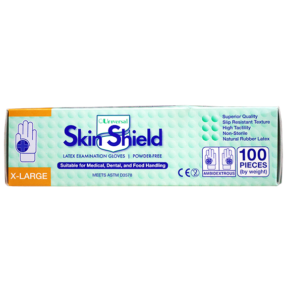 Universal Skin Shield Biodegradable Latex Examination Gloves ASTM Powder Free Extra Large HACCP 100/Box 1000/Carton - Cream x5