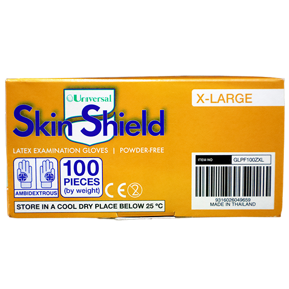 Universal Skin Shield Biodegradable Latex Examination Gloves ASTM Powder Free Extra Large HACCP 100/Box 1000/Carton - Cream x5