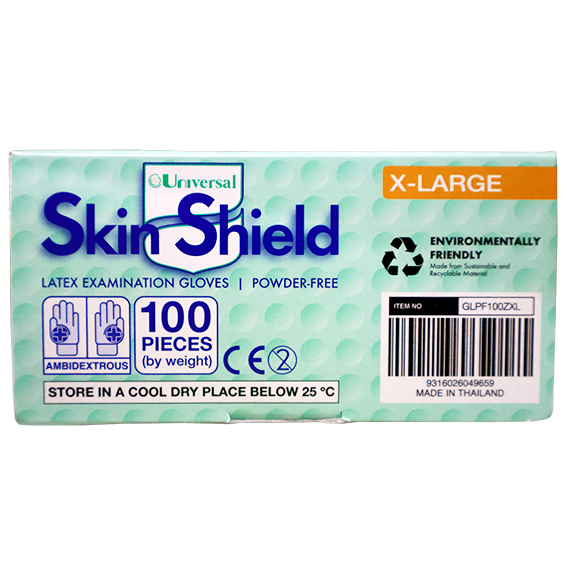 Universal Skin Shield Biodegradable Latex Examination Gloves ASTM Powder Free Extra Large HACCP 100/Box 1000/Carton - Cream x5