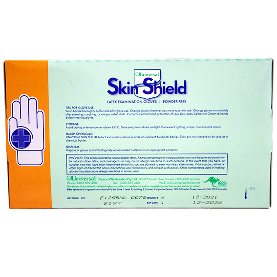 Universal Skin Shield Biodegradable Latex Examination Gloves ASTM Powder Free Extra Large HACCP 100/Box 1000/Carton - Cream x5