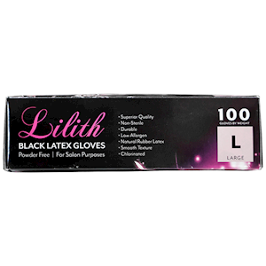 Lilith Salon Latex Gloves Size Large 100 Pcs - Black x50